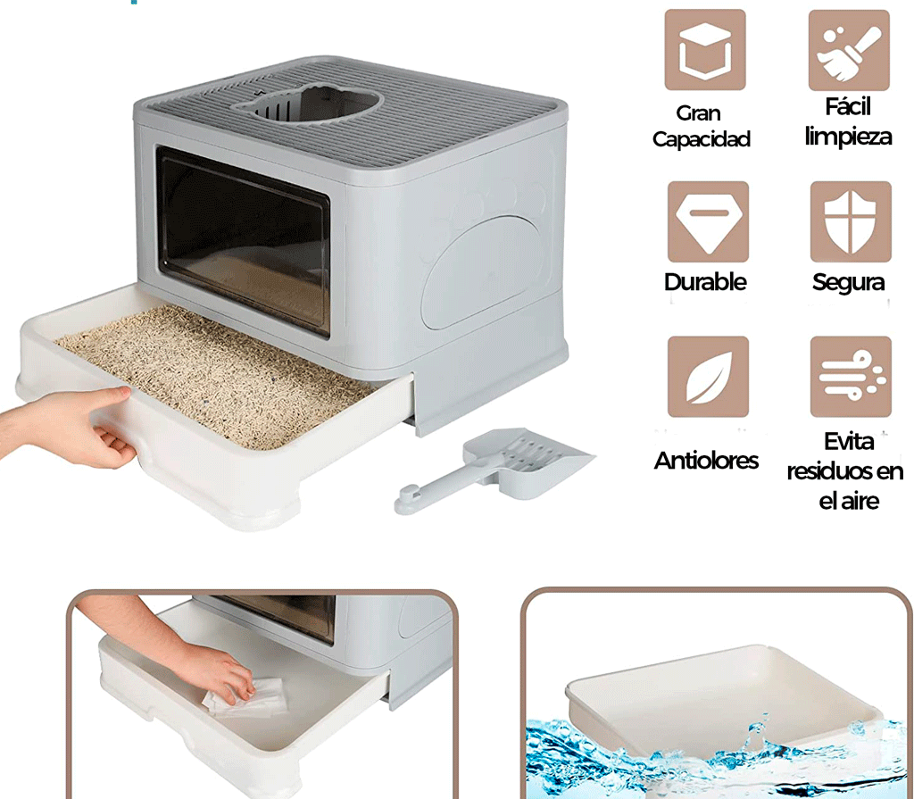 Arenero Gato Plegable y Extra Grande | El Arenero Cerrado para Gatos que tu casa necesita