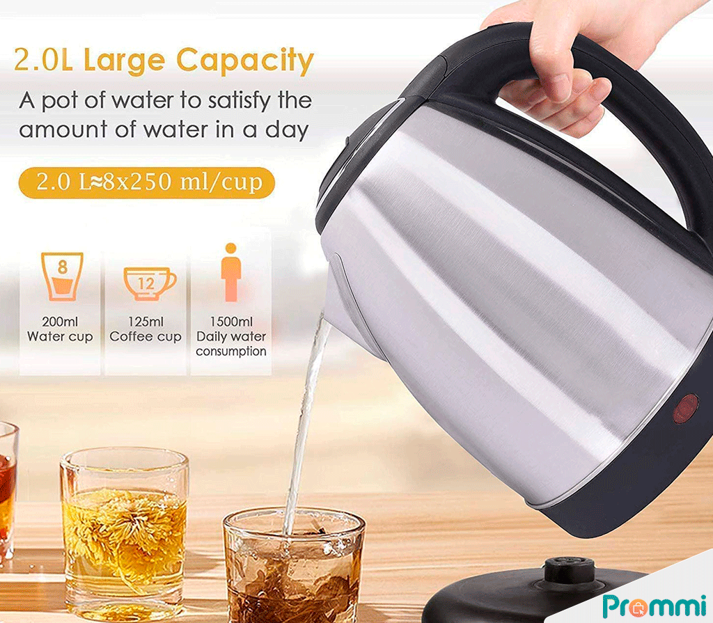 Hervidor de Agua Eléctrico y Cafetera 2 Litros - Acero Inoxidable con Apagado Automático