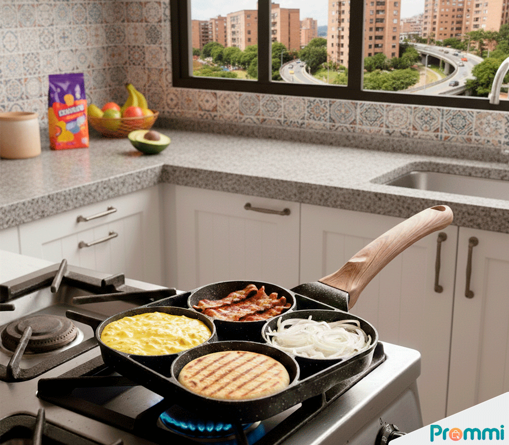 Sartén Antiadherente de 4 Puestos: Prepara Desayunos Rápidos y Perfectos